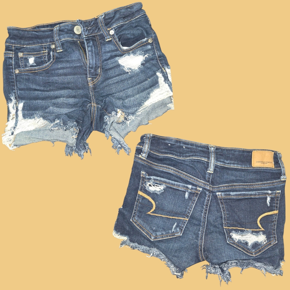 American Eagle Outfitters Blue Distressed Jean Shorts